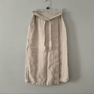 Beige linen midi wrap skirt
